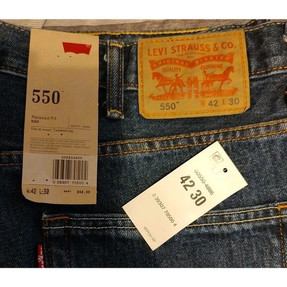 Men's 550 Relaxed 100% Cotton Sits At Your Waist Loose Through The Thigh 42x30 - Picture 2 of 4